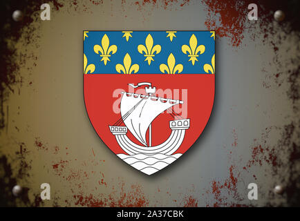 Wappen von Paris auf einer schmutzigen Metall Hintergrund. Stockfoto