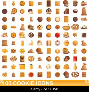 Cookie Symbole gesetzt. Cartoon Satz von 100 cookie Vector Icons für Web auf weißem Hintergrund Stock Vektor