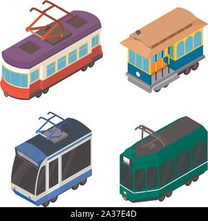Tram Car Symbole gesetzt. Isometrische Satz von Tram Car Vector Icons für Web Design auf weißem Hintergrund Stock Vektor