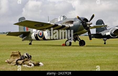 Grumman Wildcat FM2 (G-RUMW) auf der Flightline am IWM Duxford 2019 Airshow Schlacht von Großbritannien Stockfoto