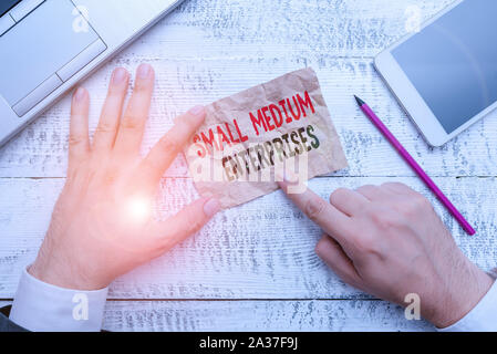 Word writing text Small Medium Enterprises. Business photo showcasing companies with less than thousand workers Stockfoto
