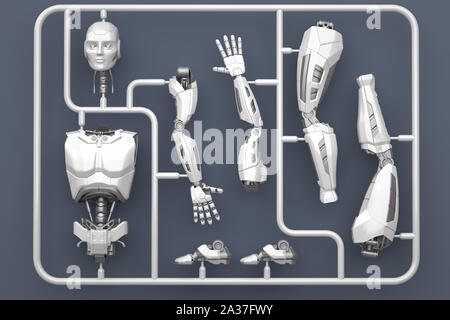 Bausatz mit futuristischen Roboter Teile eingestellt. 3D-Darstellung Stockfoto