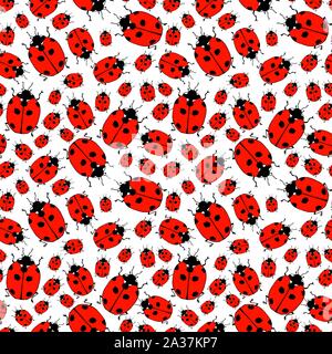 Nahtlose Muster von Lady Bugs. Doodle Skizze. Bunte Umrisse auf weißem Hintergrund. Bild kann in Grußkarten, Poster, Flyer, Banner, Logo, botanische Design etc. Vector Illustration verwendet werden. EPS 10. Stock Vektor