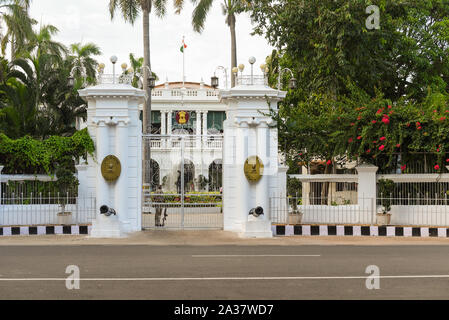 Pondicherry/Indien - 4. September 2019: Raj Nivas, die offizielle Residenz des Vizegouverneurs von Pondicherry in Indien Stockfoto