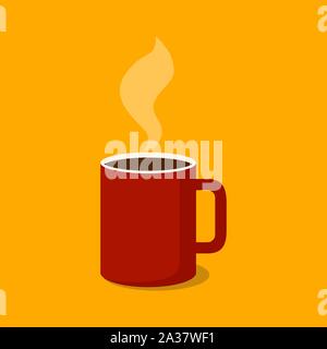 Rot Tasse Kaffee mit Rauch. Kaffeepause Konzept. Über orange Hintergrund Stock Vektor
