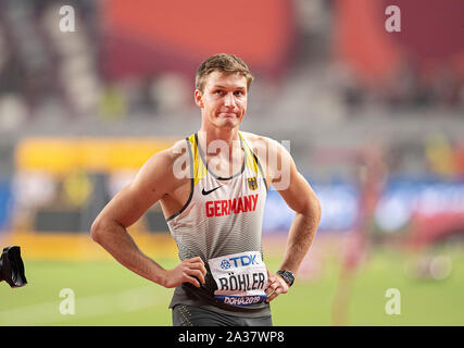 Doha, Katar. 05 Okt, 2019. Thomas ROEHLER (Röhler) (Deutschland) enttäuscht. Qualifikation Speerwerfen der Männer, am 05.10.2019 Wm 2019 in Doha/Katar, vom 27.09. - 10.10.2019. | Verwendung der weltweiten Kredit: dpa/Alamy leben Nachrichten Stockfoto