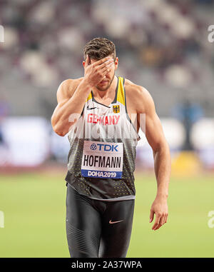 Doha, Katar. 05 Okt, 2019. Andreas Hofmann (Deutschland) enttäuscht. Qualifikation Speerwerfen der Männer, am 05.10.2019 Wm 2019 in Doha/Katar, vom 27.09. - 10.10.2019. | Verwendung der weltweiten Kredit: dpa/Alamy leben Nachrichten Stockfoto