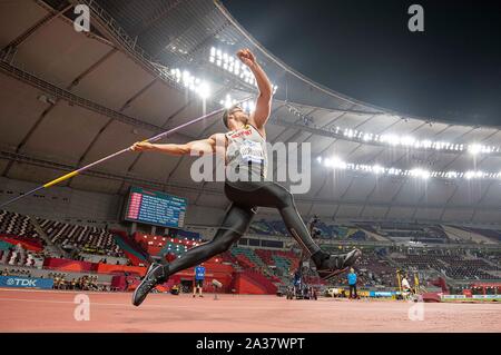 Doha, Katar. 06 Okt, 2019. Andreas Hofmann (Deutschland) Förderung, Qualifizierung Speerwerfen der Männer, am 05.10.2019 Wm 2019 in Doha/Katar, vom 27.09. - 10.10.2019. | Verwendung der weltweiten Kredit: dpa/Alamy leben Nachrichten Stockfoto