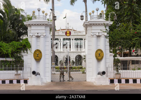 Pondicherry/Indien - 4. September 2019: Raj Nivas, die offizielle Residenz des Vizegouverneurs von Pondicherry in Indien Stockfoto