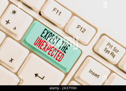 Handschrift Text schreiben Erwarte das Unerwartete. Konzeptionelle Foto alles kann passieren alle möglichen Ereignisse weiß PC-Tastatur mit leeren Hinweis pa prüfen Stockfoto
