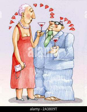 Ältere Paare, die sich voneinander unterscheiden, aber in der Liebe Stockfoto