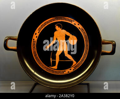 Diskuswerfers (disc Launcher) Rote Figur Cup 1490 BC Athens Way der Antiphon Maler, Griechisch, Griechenland. (Leichtathletik, Olympia, Spiele,) Stockfoto