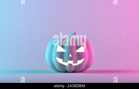 Halloween Kürbisse auf neon Verlaufshintergrund mit Platz für Text. 3D Rendering illustration Stockfoto