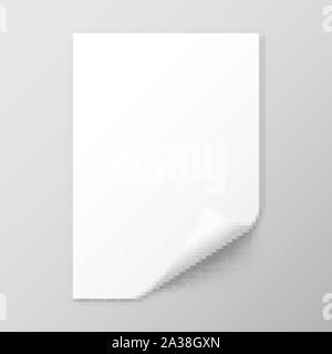 Realistische leeres Blatt Papier mit Schatten im A4-Format. Notebook oder Buch Seite mit gewelltem Ecke. Vector Illustration. Stock Vektor