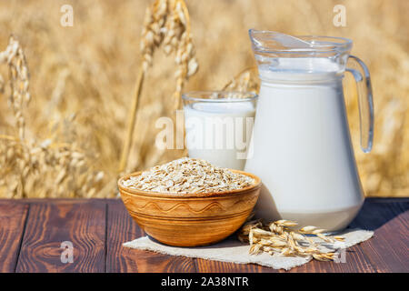 Vegan Hafermilch und Haferflocken Stockfoto