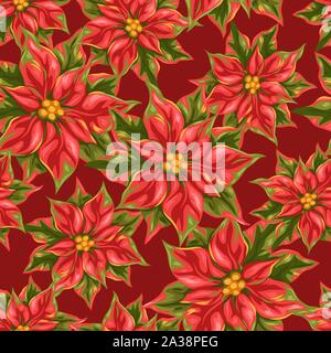 Nahtlose Muster mit Weihnachtsstern Blumen. Stock Vektor