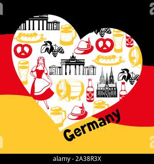 Deutschen Hintergrund Design. Deutschland nationale traditionelle Symbole. Stock Vektor