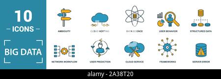 Big Data Icon Set. Gehören kreative Elemente Cloud Hosting, Cloud Management, Daten Wissenschaft, Muster, Mehrdeutigkeit Symbole. Kann für den Bericht verwendet werden. Stock Vektor