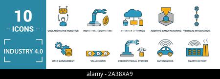 Industrie 4.0 Icon Set. Kreative Elemente Automation gehören, Data Management, Business Intelligence, horizontale Integration, OSI-Modell Symbole. Werden Können Stock Vektor