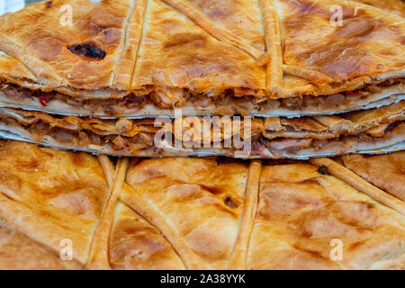 Octopus galizischen Pie traditionelle Speisen aus Nord Spanien Stockfoto