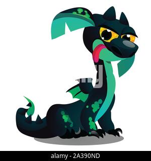 Niedliche geflügelte Drachen grüne Farbe isoliert auf weißem Hintergrund. Vektorgrafik Cartoon Nahaufnahme Illustration. Stock Vektor