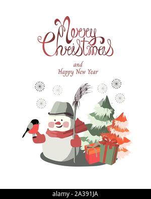 Weihnachten und Neujahr Karte. Süße kleine Schneemann. Stock Vektor