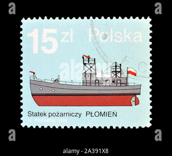 Storniert Briefmarke von Polen gedruckt, zeigt, dass Schiff, circa 1988. Stockfoto