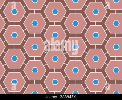 Vektor nahtlose geometrische Muster. Weiß, Braun und Blau Sechsecke und Linien geprägt. Stock Vektor