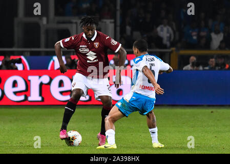 Soualiho Meite (Torino FC) während der Serie A TIM Fußballspiel zwischen Torino FC und SSC Napoli im Stadio Grande Torino, das am 6. Oktober 2019 in Turin, Italien. Stockfoto