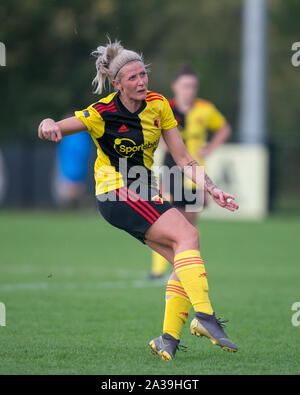 Hempstead Road, UK. 06 Okt, 2019. Emma Beckett von Watford FC Damen während der FA Frauen nationale Liga Süd Spiel zwischen FC Watford Damen und Oxford United Frauen an gaywood Park, Hempstead Road, England am 6. Oktober 2019. Foto von Andy Rowland. Credit: PRiME Media Images/Alamy leben Nachrichten Stockfoto