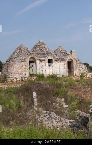 Ein verfallenes Trullo Haus im Itria-tal (Valle d'Itria) in der Nähe von Locorotondo, Apulien, Italien. Stockfoto