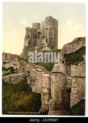 Scarborough, das Schloss, Yorkshire, England; Drucken. 10365.; Titel von den Detroit Publishing Co., Katalog J - Ausland abschnitt, Detroit, Mich.: Detroit Publishing Company, 1905.; Teil: Ansichten von England im Photochrom print Collection.; Stockfoto