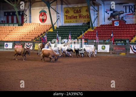 Szene aus Pawnee Bill's Wild West Show im Cowtown Coliseum im Stockyards District von Fort Worth, Texas Stockfoto