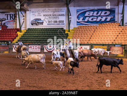 Szene aus Pawnee Bill's Wild West Show im Cowtown Coliseum im Stockyards District von Fort Worth, Texas Stockfoto