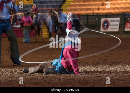 Szene aus Pawnee Bill's Wild West Show im Cowtown Coliseum im Stockyards District von Fort Worth, Texas Stockfoto