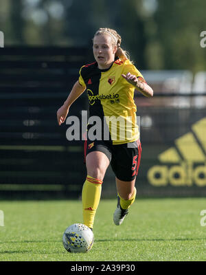 Hempstead Road, UK. 06 Okt, 2019. Anne Meiwald von Watford FC Damen während der FA Frauen nationale Liga Süd Spiel zwischen FC Watford Damen und Oxford United Frauen an gaywood Park, Hempstead Road, England am 6. Oktober 2019. Foto von Andy Rowland. Credit: PRiME Media Images/Alamy leben Nachrichten Stockfoto