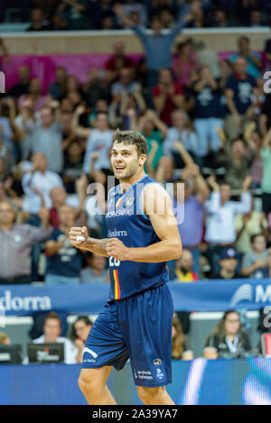 Andorra La Vella, Andorra: 2019 Oktober 06: Spieler in Aktion in der Liga ACB Endesa Übereinstimmung zwischen Mora Banc Andorra BC und den FC Barcelona. Stockfoto