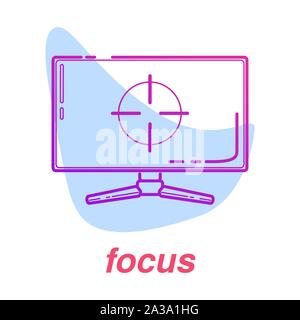 Spiel konzentrieren, Symbol, esports Fähigkeiten, Vektor Line"-Konzept mit Monitor auf isolierten Hintergrund mit Farbe. Stock Vektor