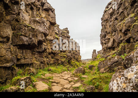 Dramatische Landschaften im Thingvellir Nationalpark entlang der Golden Circle Tour in Island Stockfoto