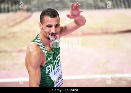 Taoufik Makhloufi (Algerien). 1500 Meter Männer Silbermedaille. IAAF Leichtathletik-Weltmeisterschaften, Doha 2019 Stockfoto