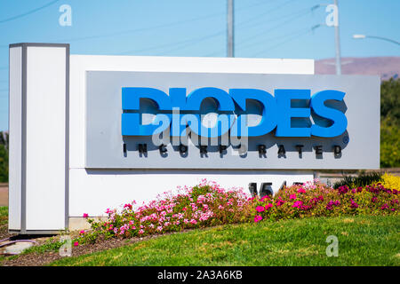Diodes Incorporated Zeichen an Halbleiter Hersteller Firma Büro im Silicon Valley. Dioden mit Hauptsitz in Plano, Texas Stockfoto