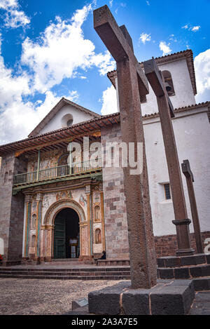 Die Außenfassade des barocken Kirche von Andahuaylillas, in der Nähe von Cusco, Peru Stockfoto