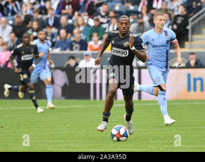 Chester, Pennsylvania, USA. 6. Okt, 2019. Philadelphia Union Mittelfeldspieler FAFA PICAULT (9) in Aktion gegen NYCFC bei Talen Energie Stadion in Chester PA Credit: Ricky Fitchett/ZUMA Draht/Alamy leben Nachrichten Stockfoto