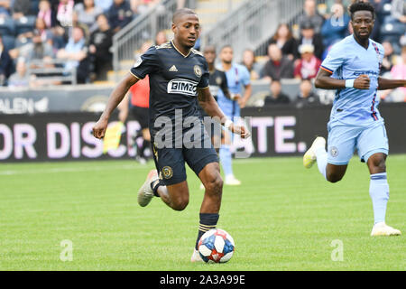 Chester, Pennsylvania, USA. 6. Okt, 2019. Philadelphia Union Mittelfeldspieler FAFA PICAULT (9) in Aktion gegen NYCFC bei Talen Energie Stadion in Chester PA Credit: Ricky Fitchett/ZUMA Draht/Alamy leben Nachrichten Stockfoto