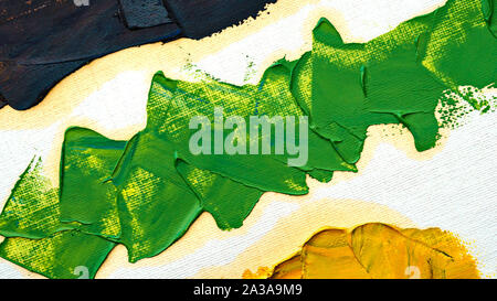 Pinselstriche mit Ölfarben. Künstlerische abstrakt. Designelemente. Grün, Gelb und Schwarz. Stockfoto