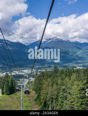 WHISTLER, Kanada - 25. AUGUST 2019: herrliche Aussicht von gondelbahn Sommer. Stockfoto