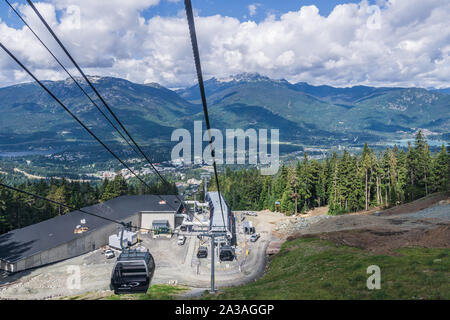 WHISTLER, Kanada - 25. AUGUST 2019: herrliche Aussicht von gondelbahn Sommer. Stockfoto