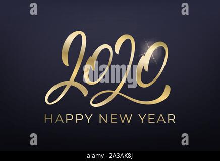 Frohes Neues Jahr 2020. Glänzendes gold Schrift Kalligraphie 2020 Banner Stock Vektor