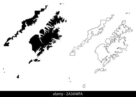 Denali Borough, Alaska (Stadtbezirke und Volkszählung in Alaska, die Vereinigten Staaten von Amerika, USA, USA, USA) Karte Vektor-illustration, kritzeln Skizze K Stock Vektor