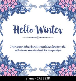 Kalligraphie Karte Hallo Winter, mit Feature blau Endframe und Blume. Vektor Stock Vektor